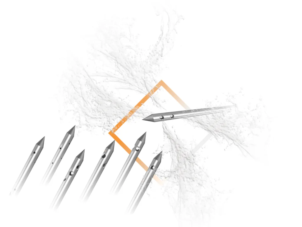Custom food injector needle dimensions and hole configurations