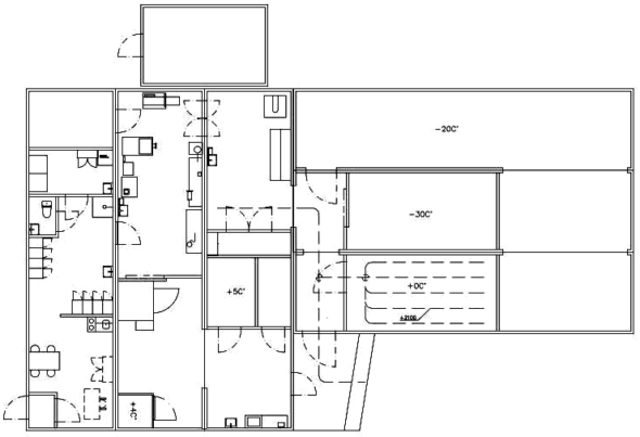 Finmodules M2.6 six-module meat processing plant layout